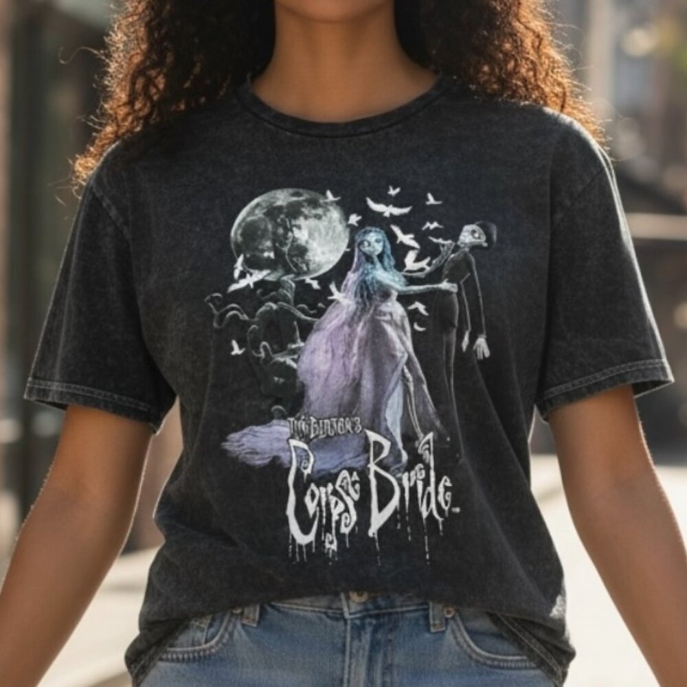 Corpse Bride Tim Burton T-shirt Adult XL Black Acid Washed Short Sleeve‎